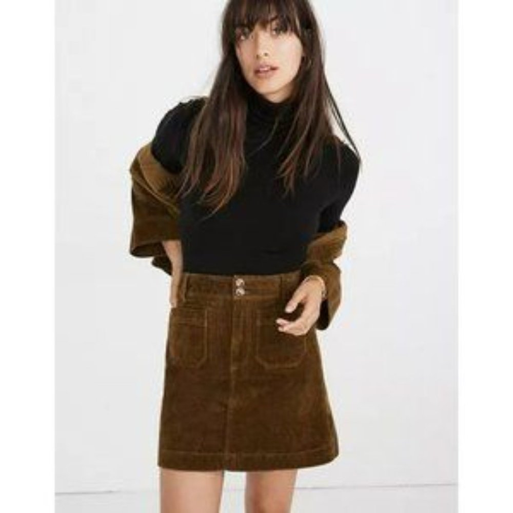 Madewell Corduroy A-Line Mini Skirt Women's Size 0 Olive Green/Brown
